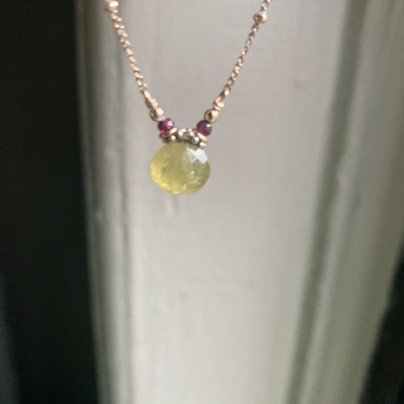 Peridot & Garnet Gold Pendant Necklace 17" - Picture 3 of 11